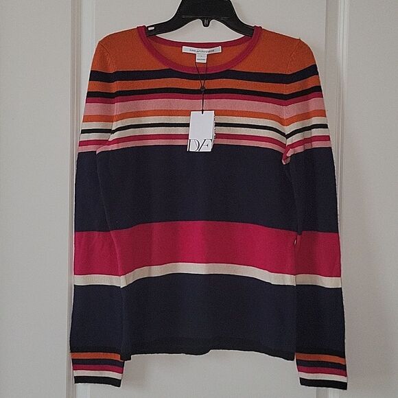 Diane von Furstenberg Jolanta Striped Multi  Sweater DVF Wool Cashmere NWT LARGE - Picture 1 of 7